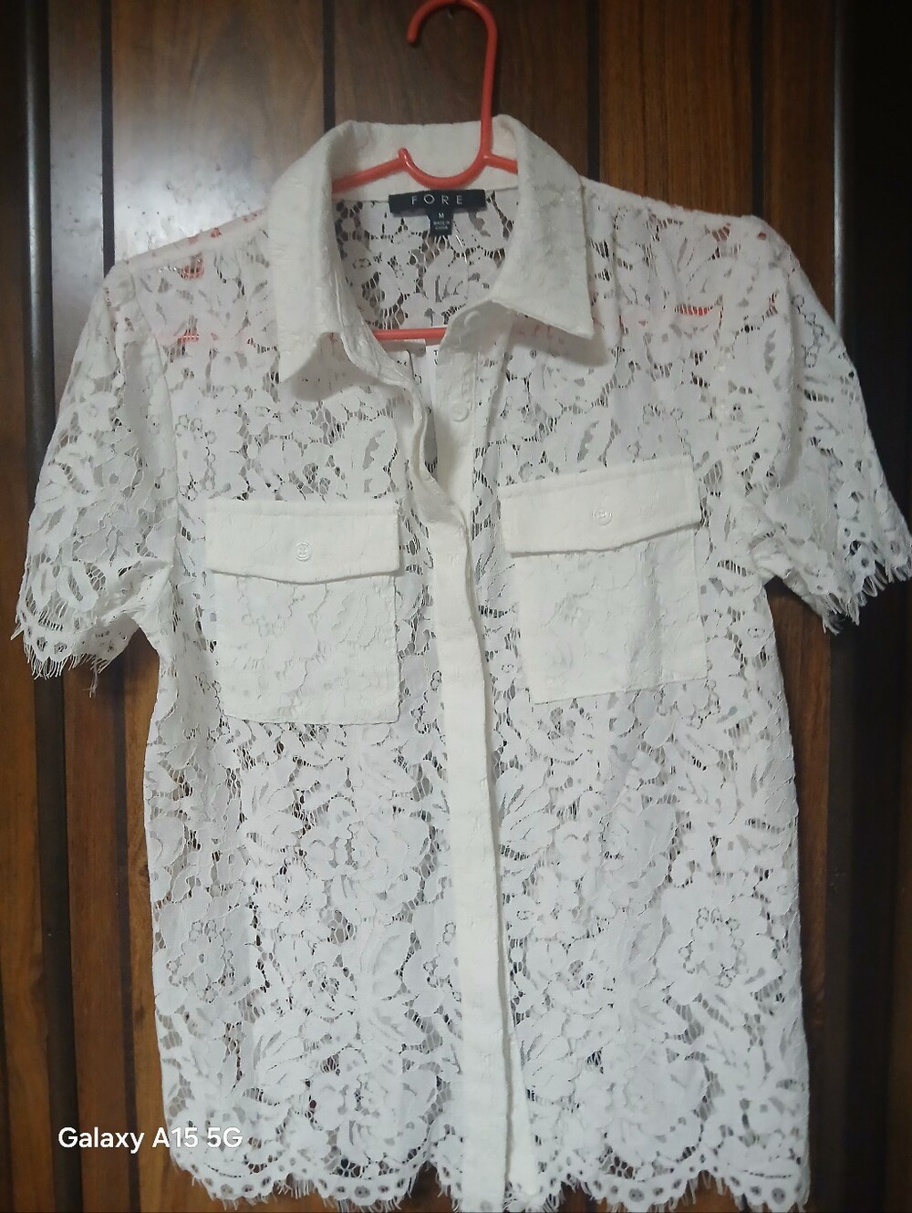 Fore White Lace Short-Sleeve Button-Down Shirt